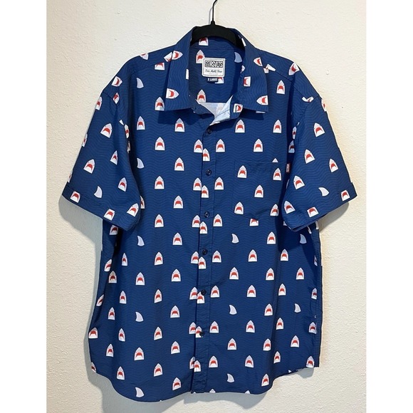RSVLTS Other - RSVLTS Men's Shirt Size XL Chomp Shark Shirt Short Sleeve Blue Button Up Summery